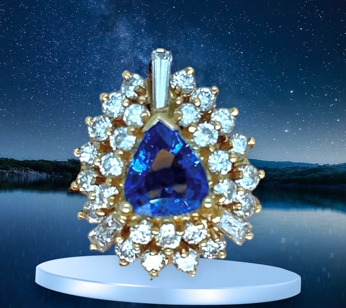 Diamond 18k sapphire ladies cluster ring - 5