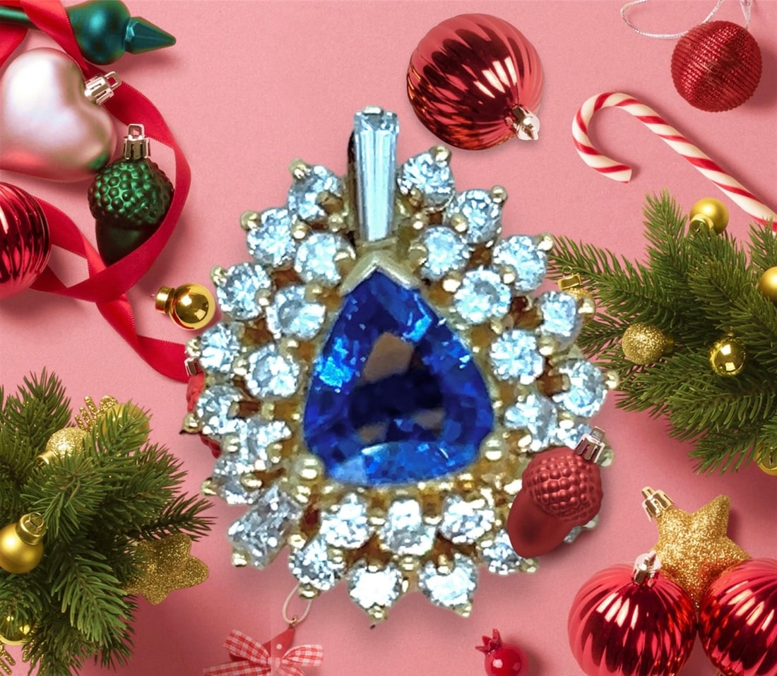 Diamond 18k sapphire ladies cluster ring - 6