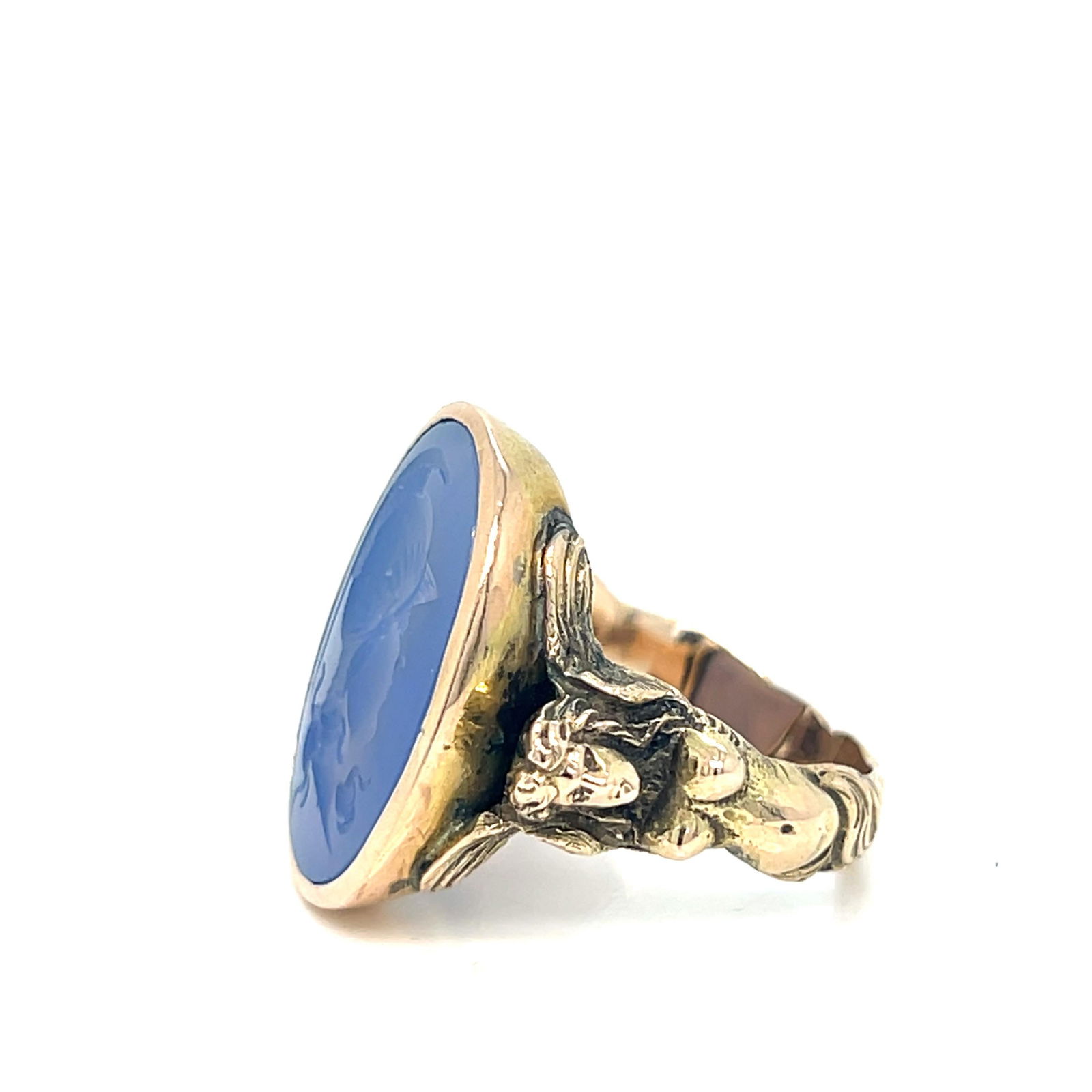 Vintage 14k gold itaglio ring with mermaid and angel on shank (1 of 8)