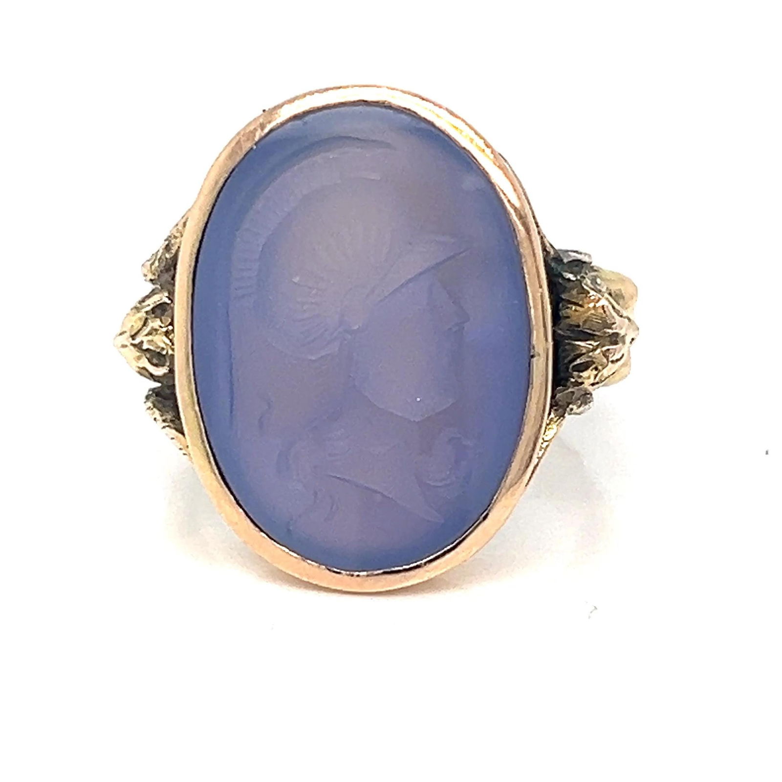 Vintage 14k gold itaglio ring with mermaid and angel on shank - 2