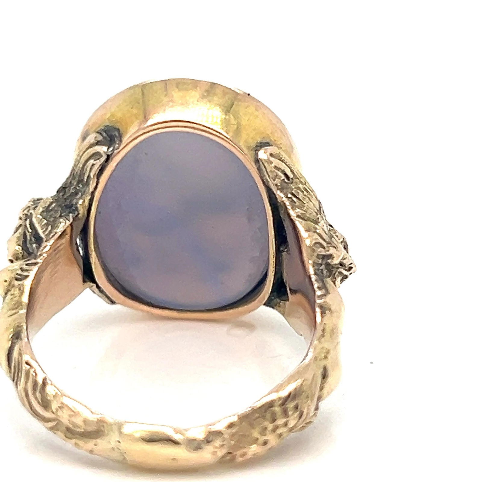 Vintage 14k gold itaglio ring with mermaid and angel on shank - 8