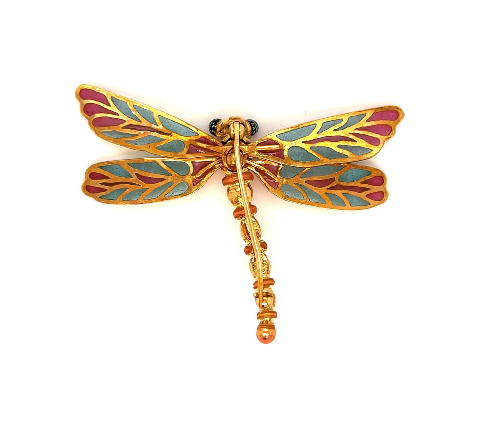 18K Gold Dragonfly Brooch With Enamel Wings signed by Designer Susy Mor - 2