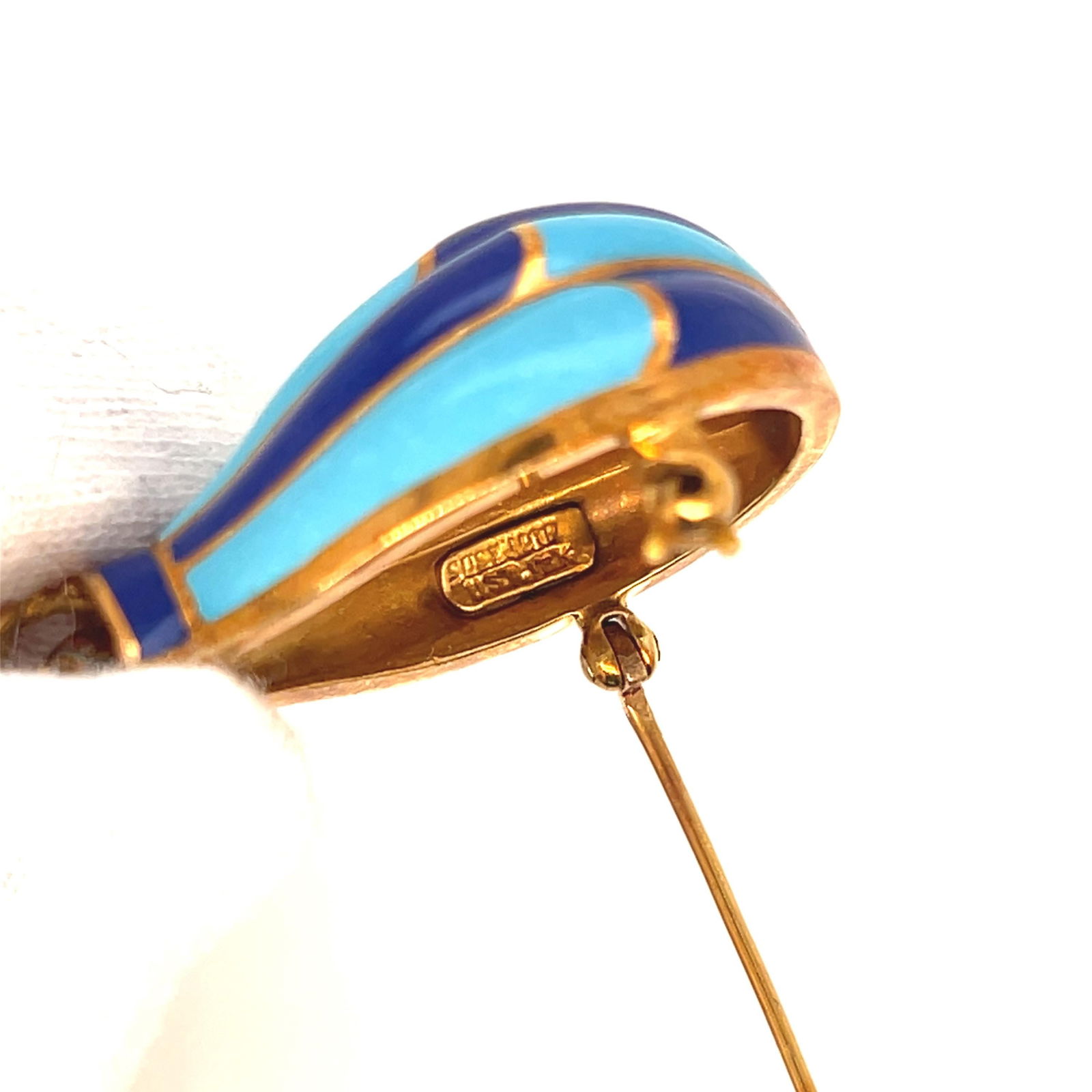 Designer 18k Yellow Gold Enameled Hot Air Ballon Brooch - 4