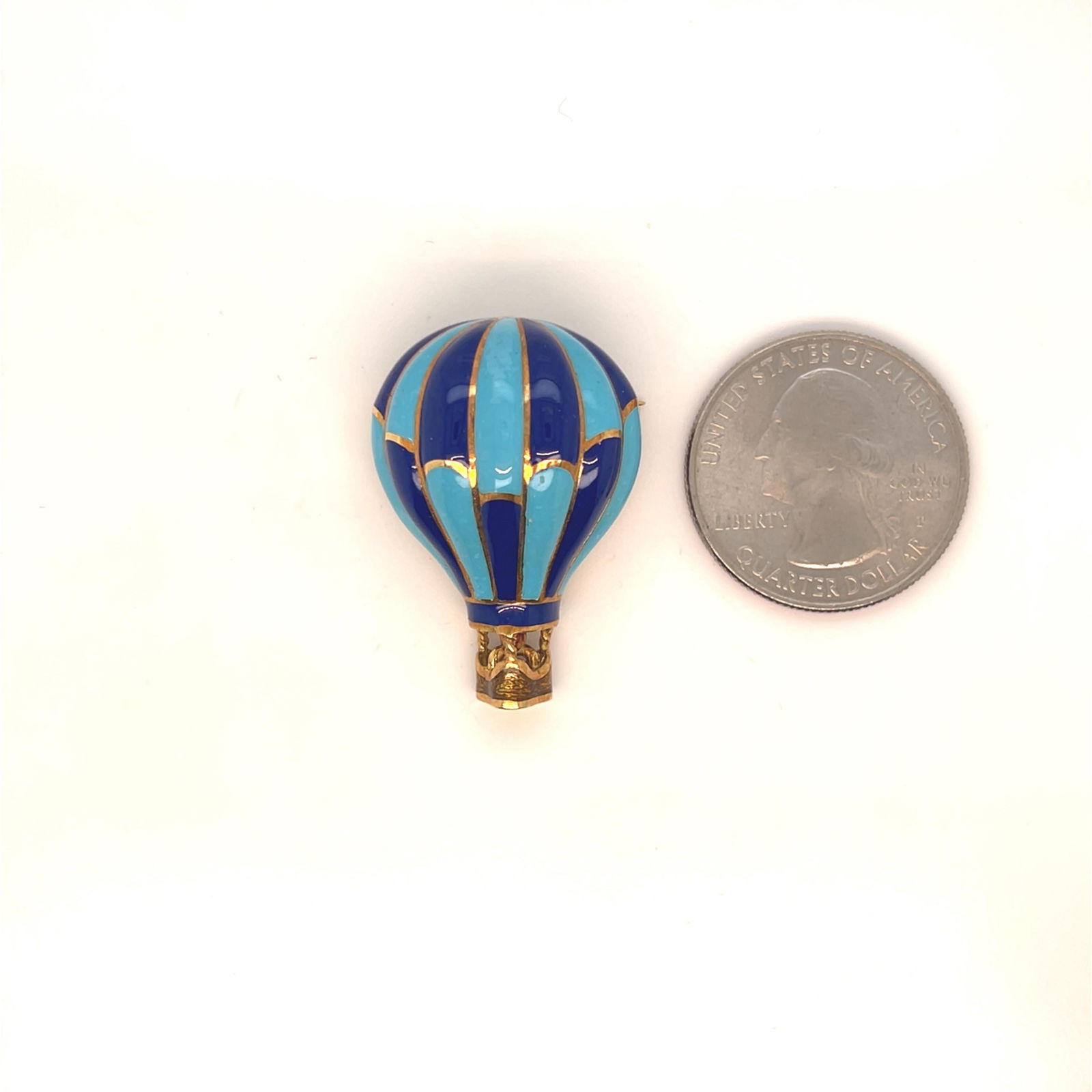 Designer 18k Yellow Gold Enameled Hot Air Ballon Brooch - 6