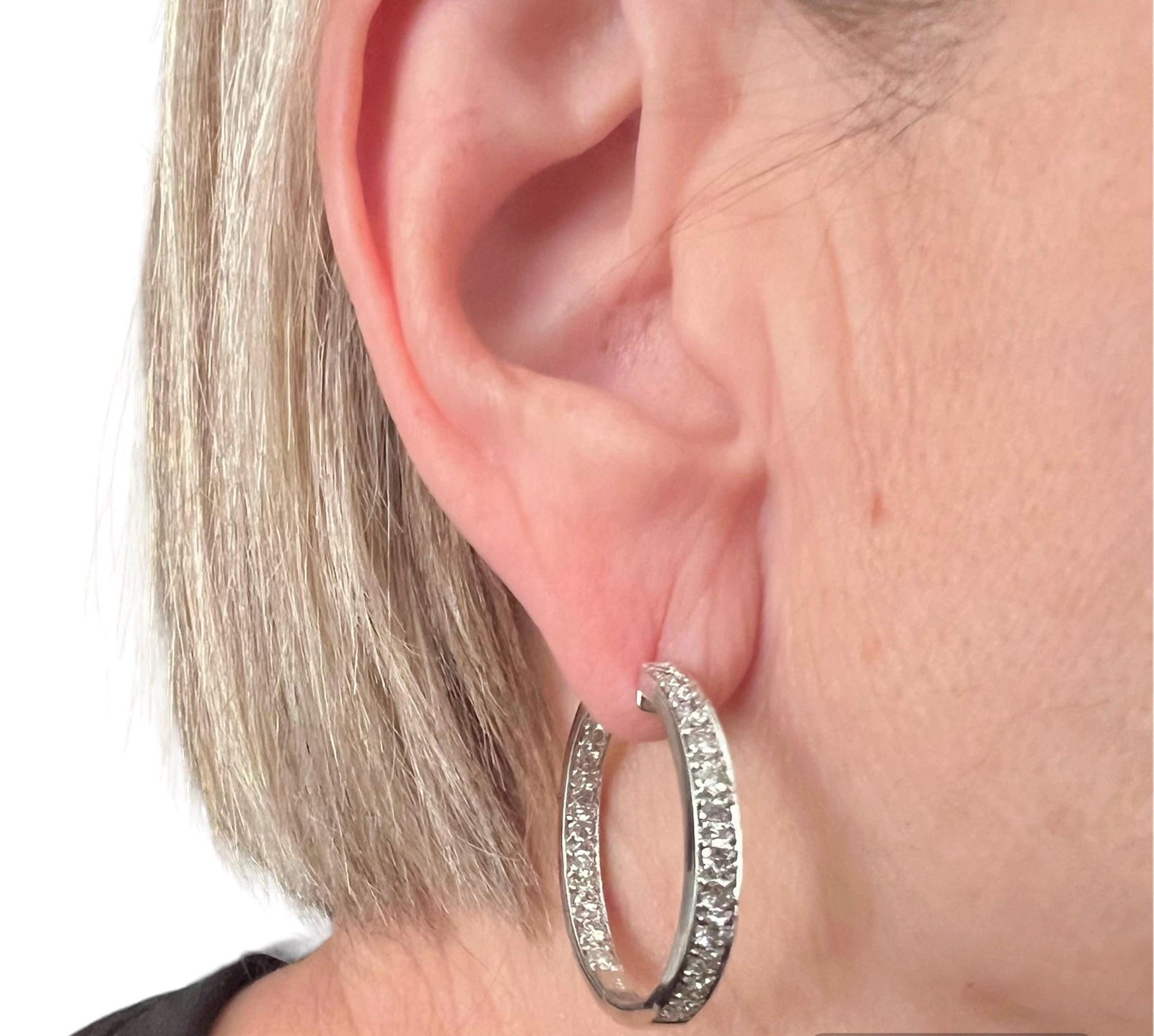 Designer "Sonia B" 14k white gold diamond hoop earrings 1.50 tcw - 3