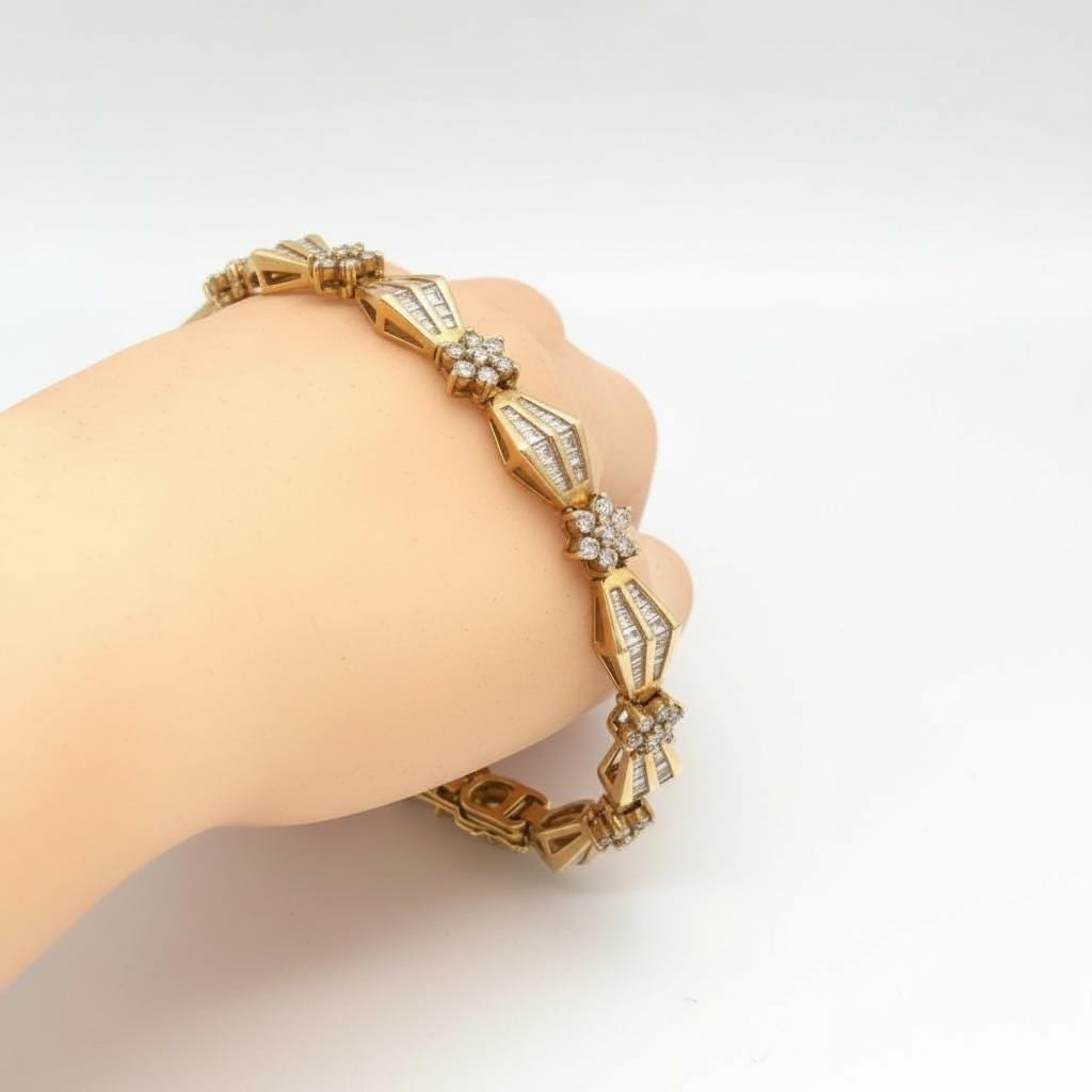 14 Karat Yellow Gold Diamond Tennis Bracelet - 4