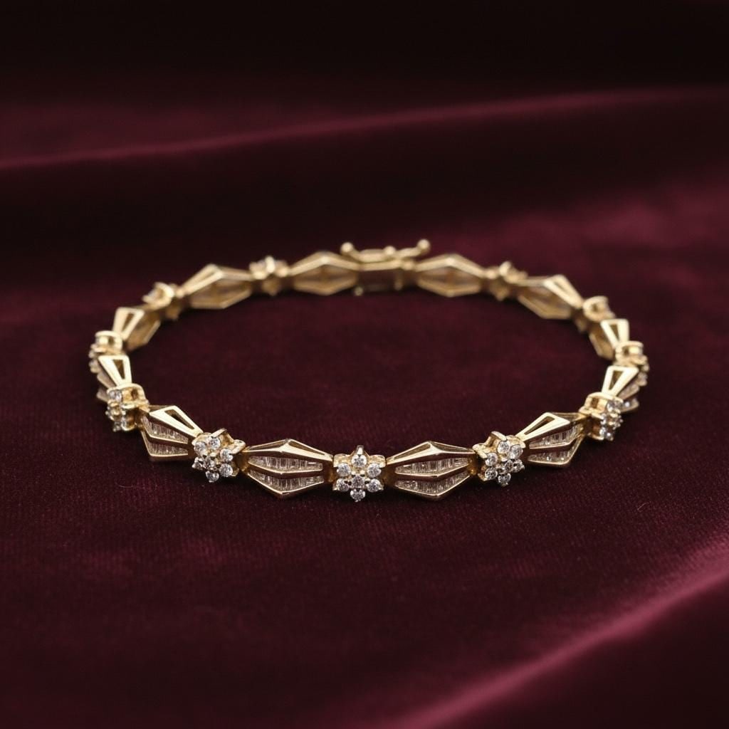 14 Karat Yellow Gold Diamond Tennis Bracelet - 8