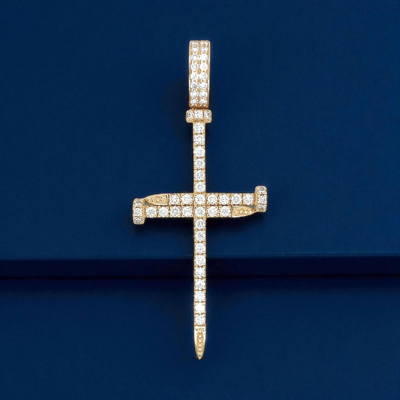 14k large yellow gold diamond cross 3" long REDUCED ! - 2