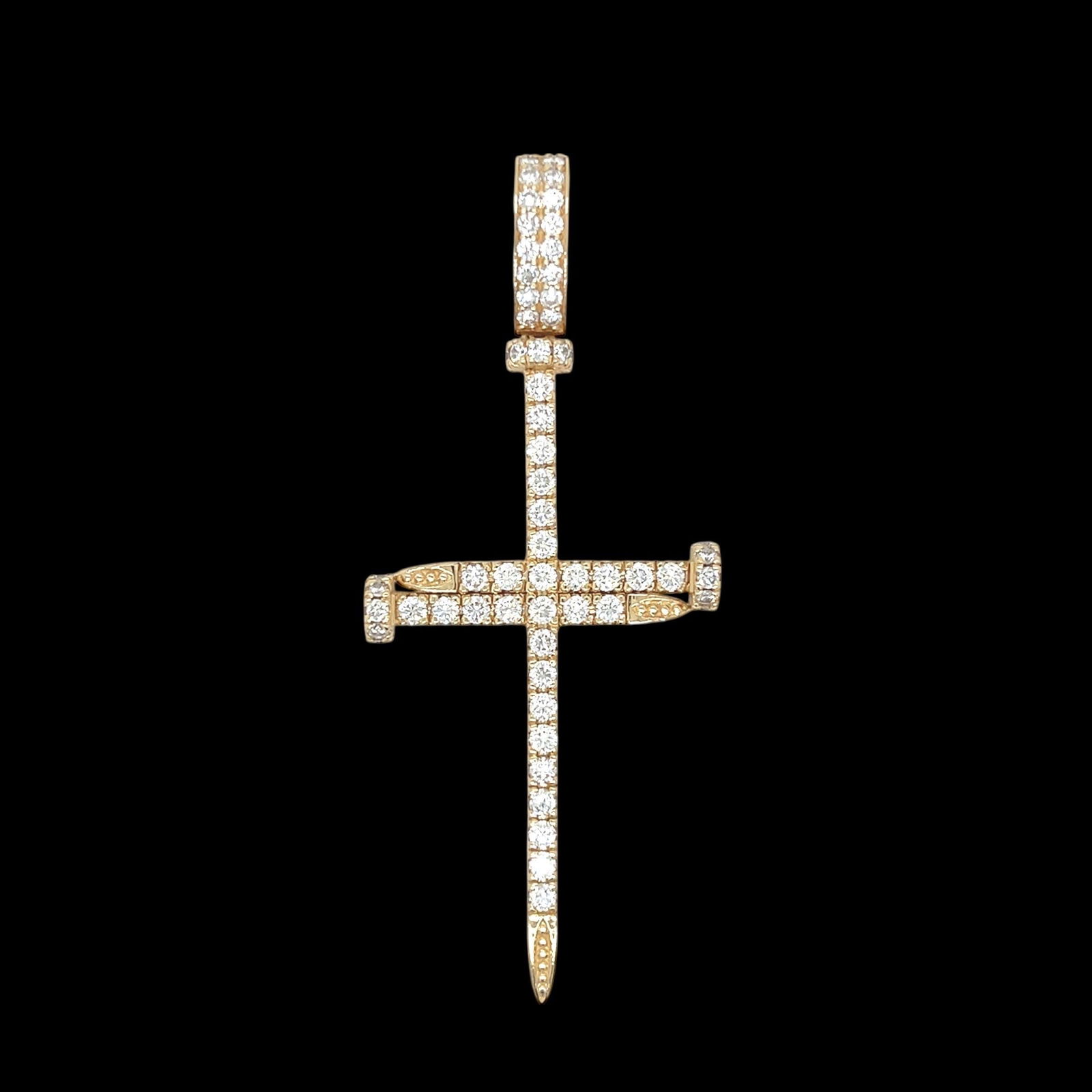 14k large yellow gold diamond cross 3" long REDUCED ! - 4