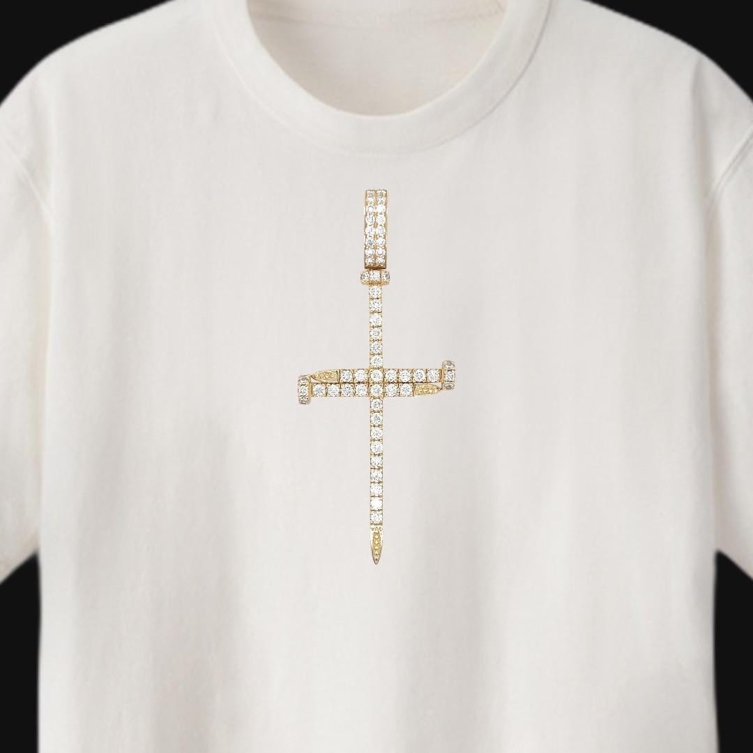 14k large yellow gold diamond cross 3" long REDUCED ! - 5