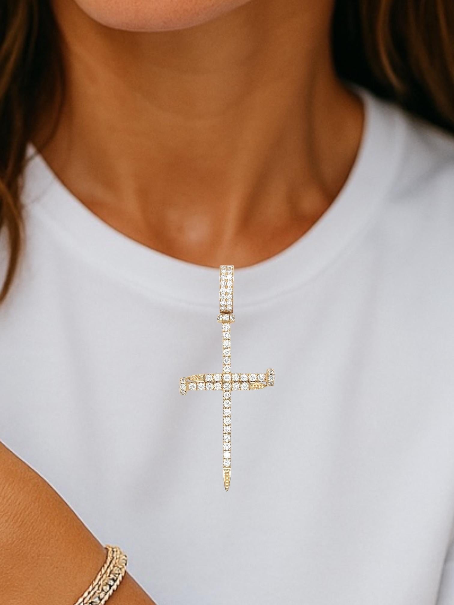 14k large yellow gold diamond cross 3" long REDUCED ! - 7