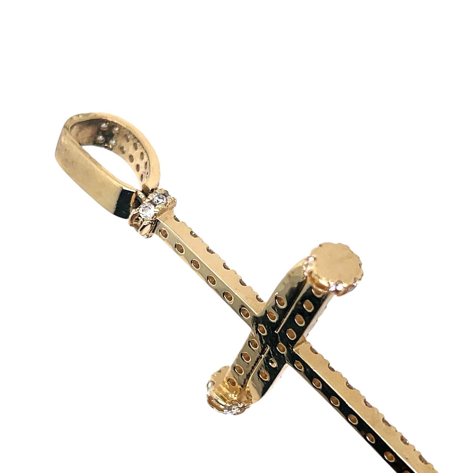 14k large yellow gold diamond cross 3" long REDUCED ! - 8