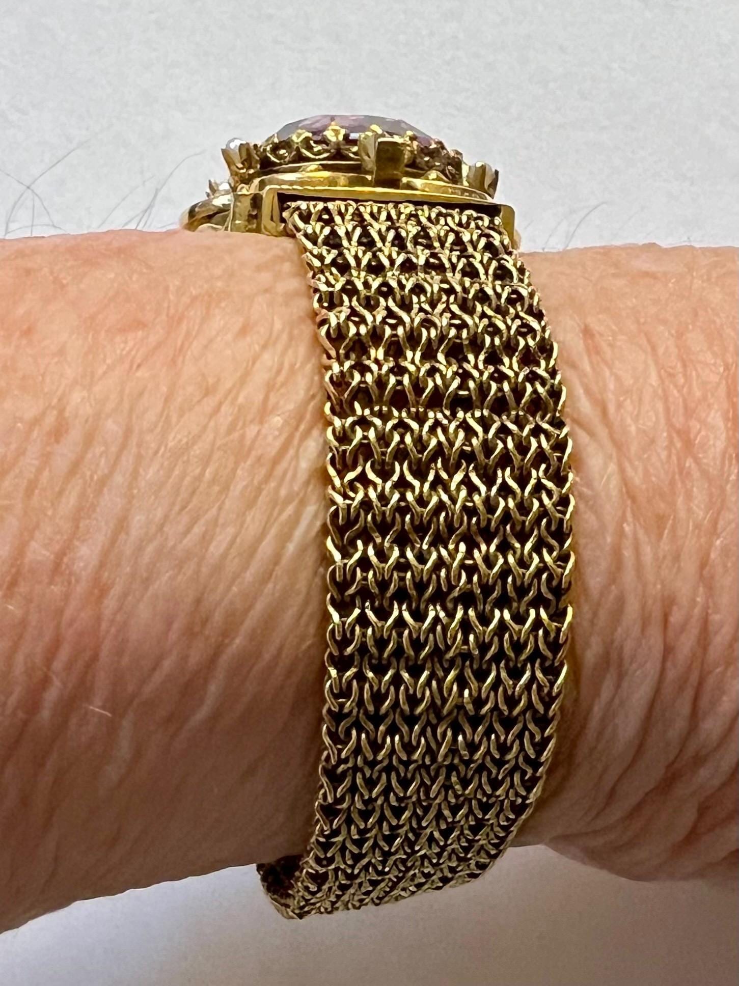 Antique Victorian 14k gold woven bracelet with Rose of Sharon Amethyst stone - 7