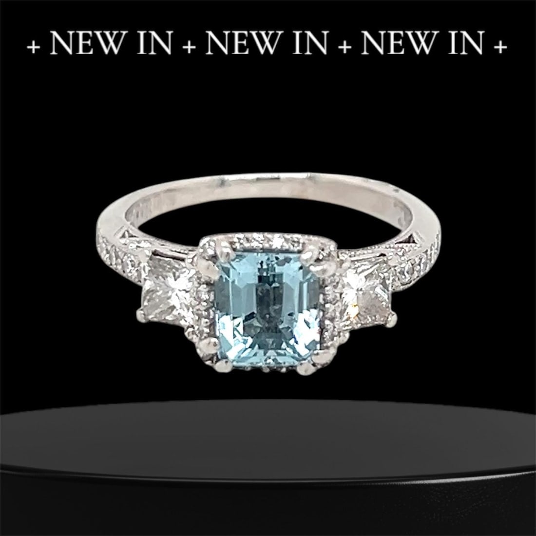 Platinum diamond aqua engagement ring cushion cut: Title: Platinum diamond aqua engagement ring cushion cutDescription: Beautiful Platinum diamond aqua engagement ring with center cushion cut genuine aquamarine measures 6.5mm x 5.8mm : Item details 