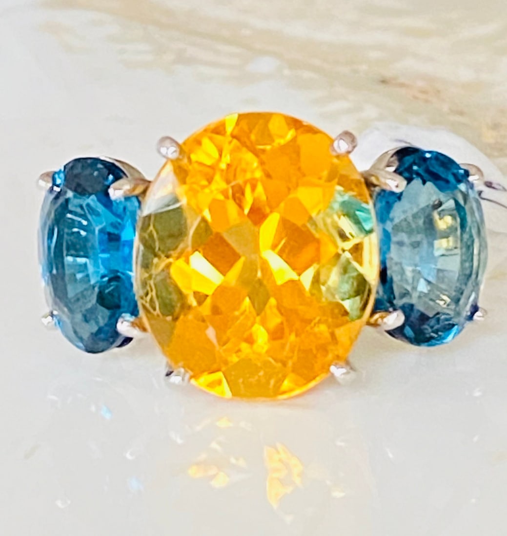 Huge Platinum Gem Three Stone Ring - 2