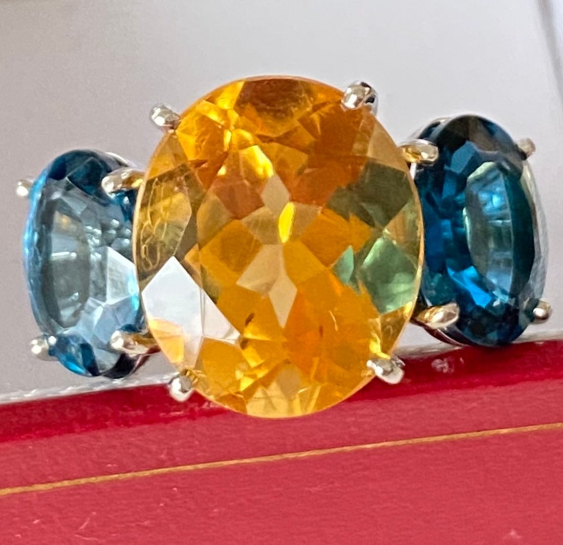 Huge Platinum Gem Three Stone Ring - 6