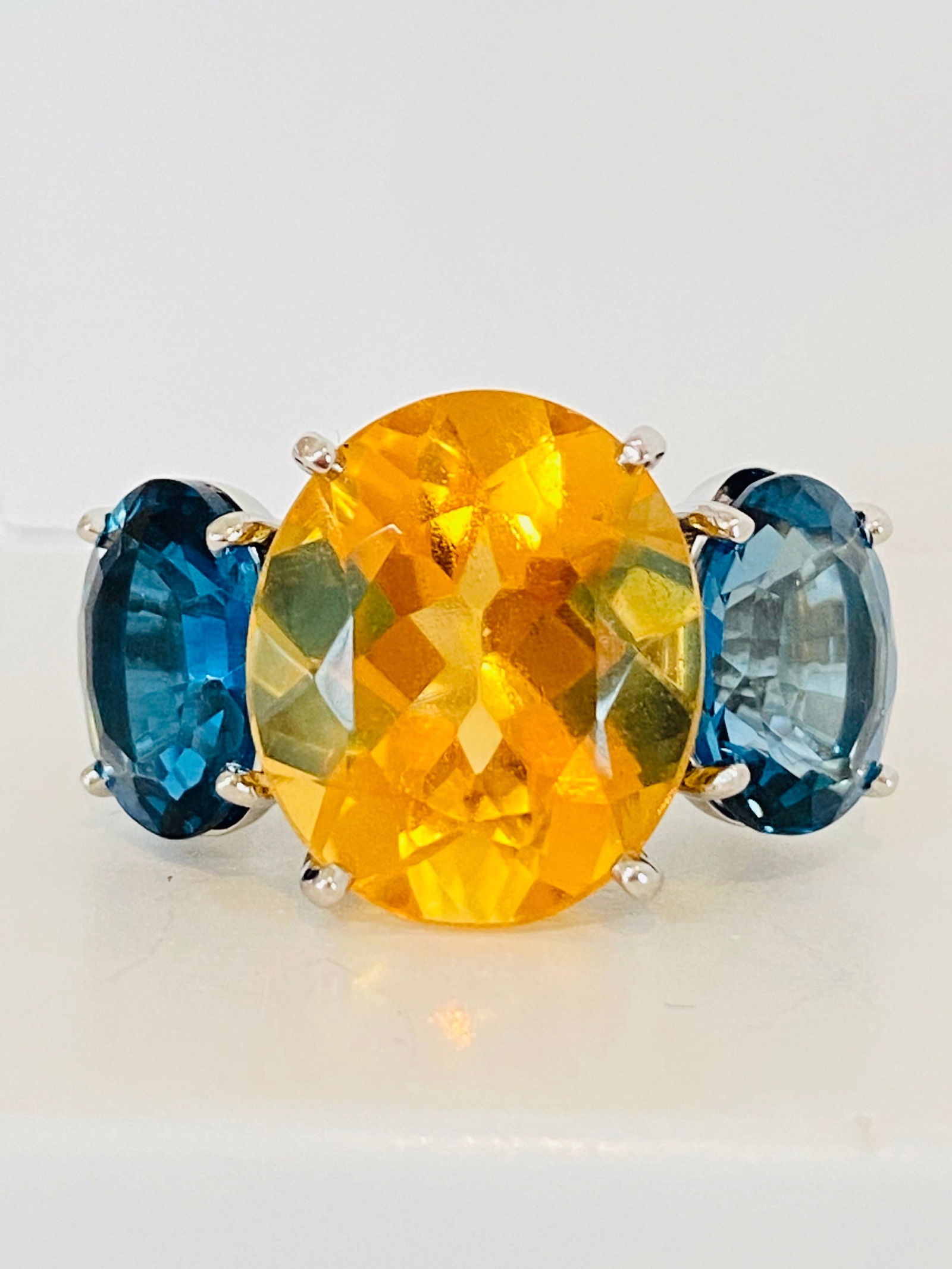 Huge Platinum Gem Three Stone Ring - 7