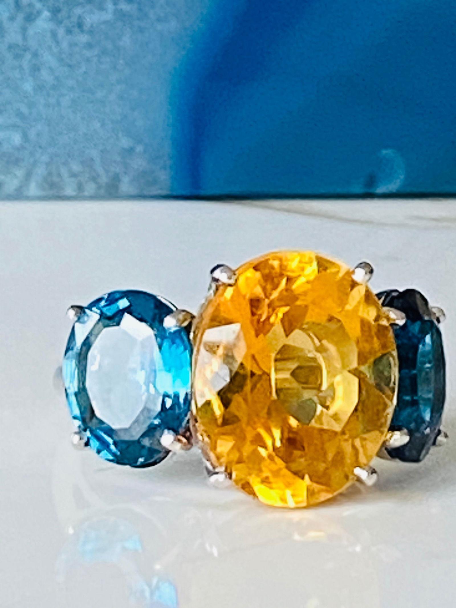 Huge Platinum Gem Three Stone Ring - 8