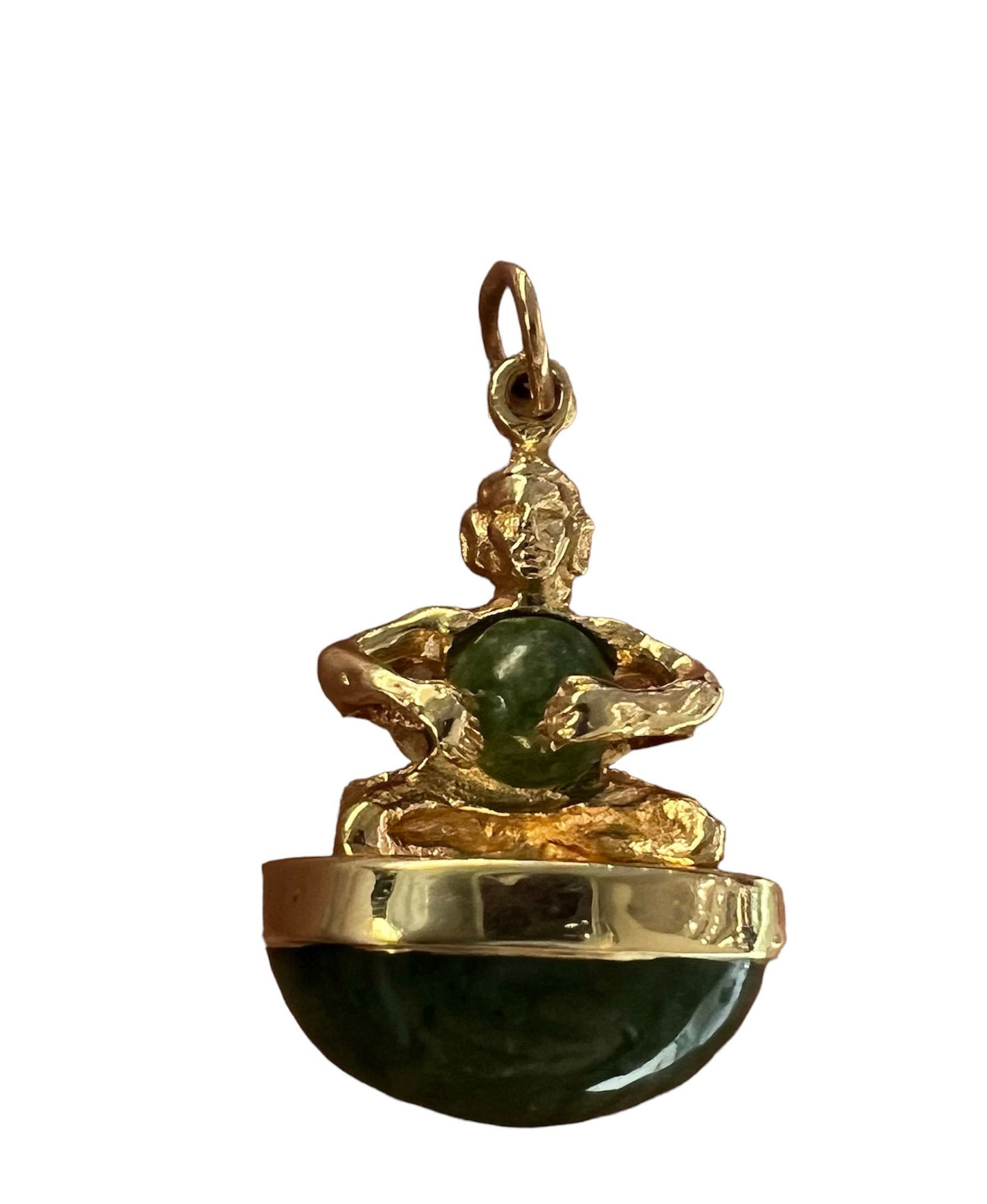 14k gold and green jade Buddha pendant - 2