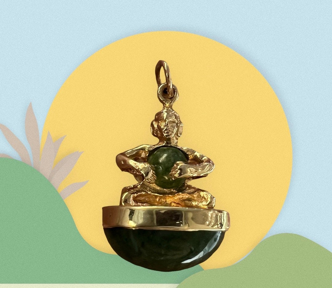 14k gold and green jade Buddha pendant - 3