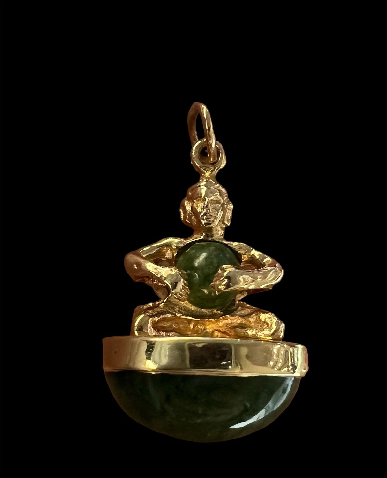 14k gold and green jade Buddha pendant - 4