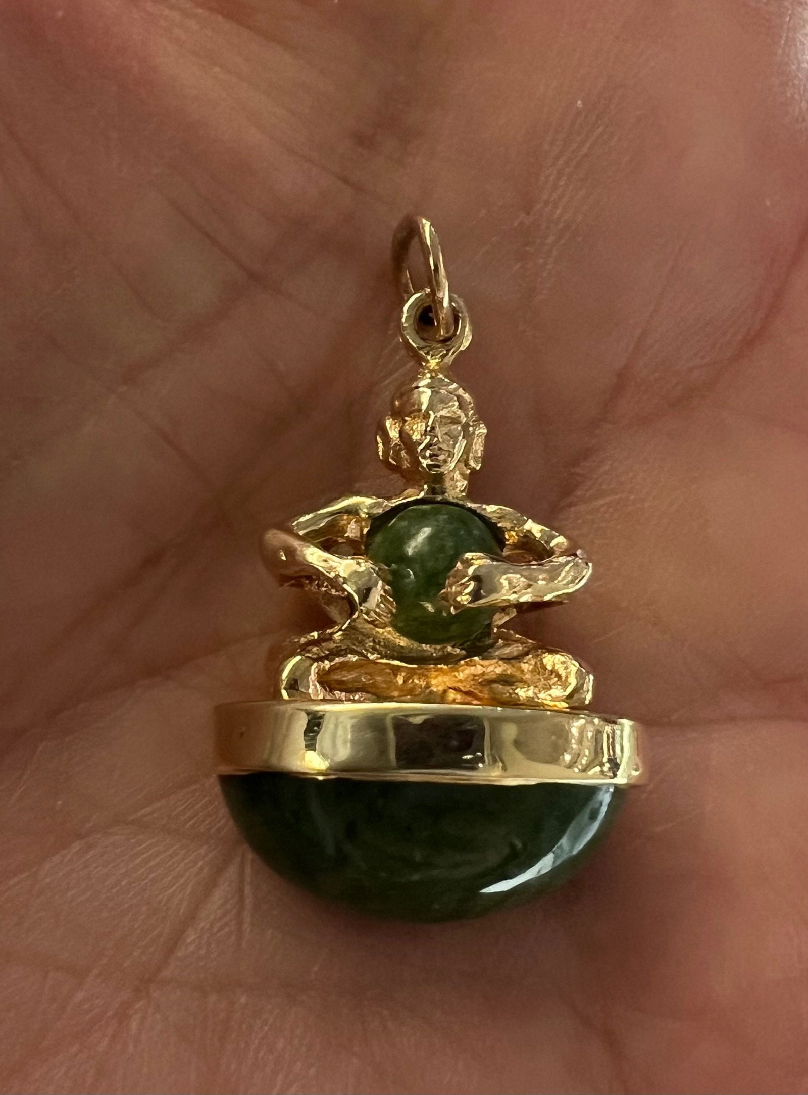 14k gold and green jade Buddha pendant - 6