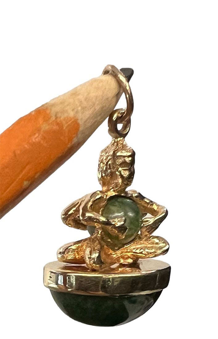 14k gold and green jade Buddha pendant - 7