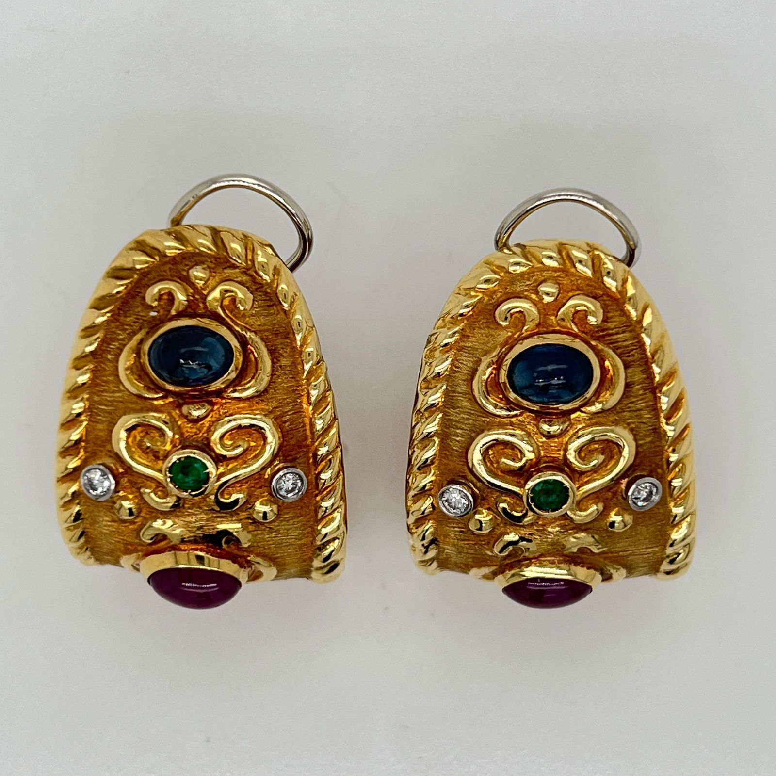 Vintage 1980's 18K yellow, gold, sapphire,Ruby,emerald diamond earrings (1 of 8)