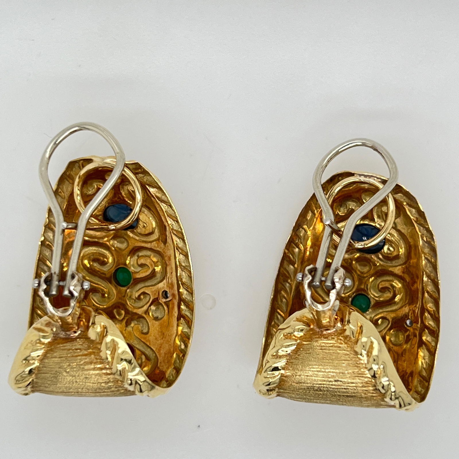 Vintage 1980's 18K yellow, gold, sapphire,Ruby,emerald diamond earrings - 5