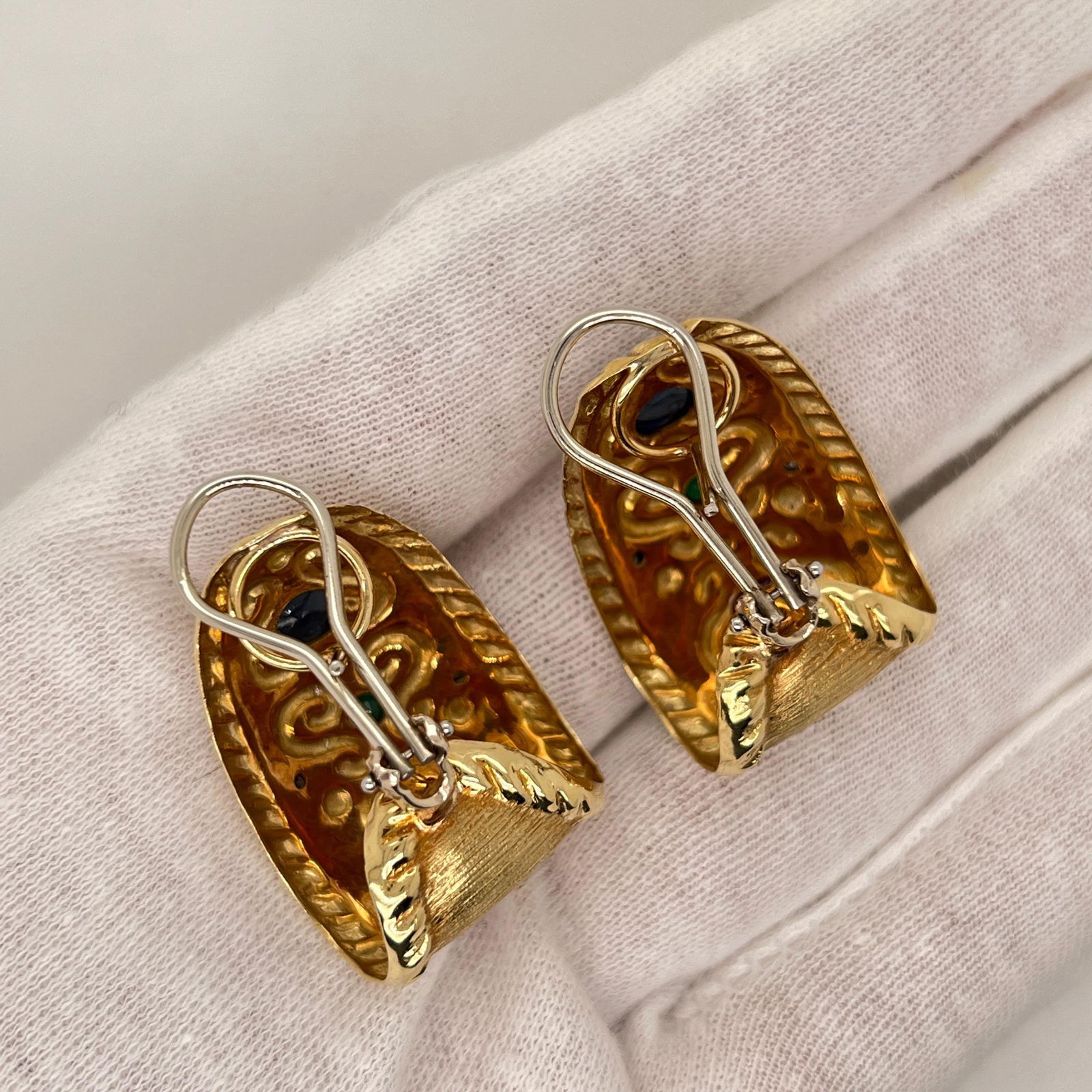 Vintage 1980's 18K yellow, gold, sapphire,Ruby,emerald diamond earrings - 8