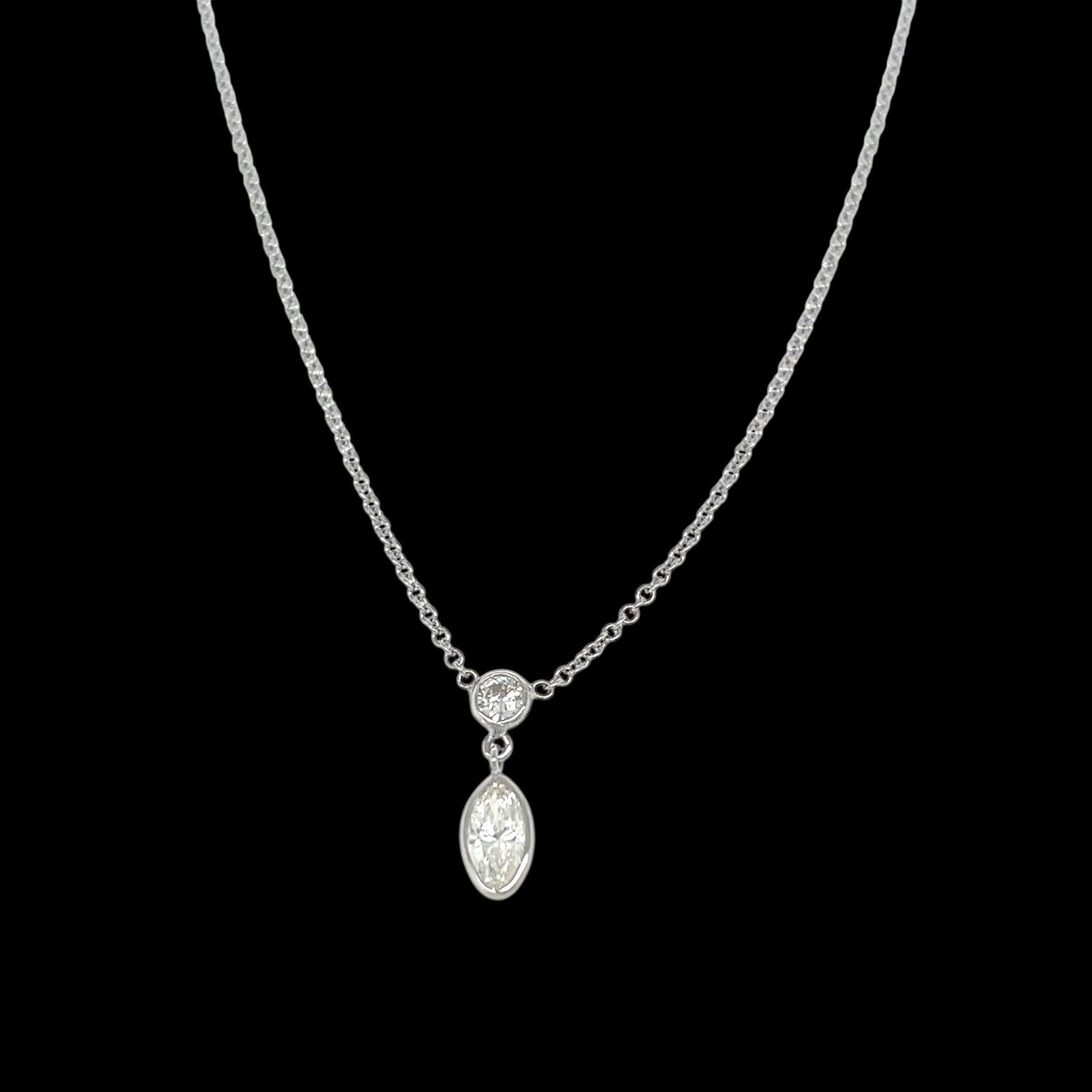 14k white gold marquis and round diamond drop pendant - 2