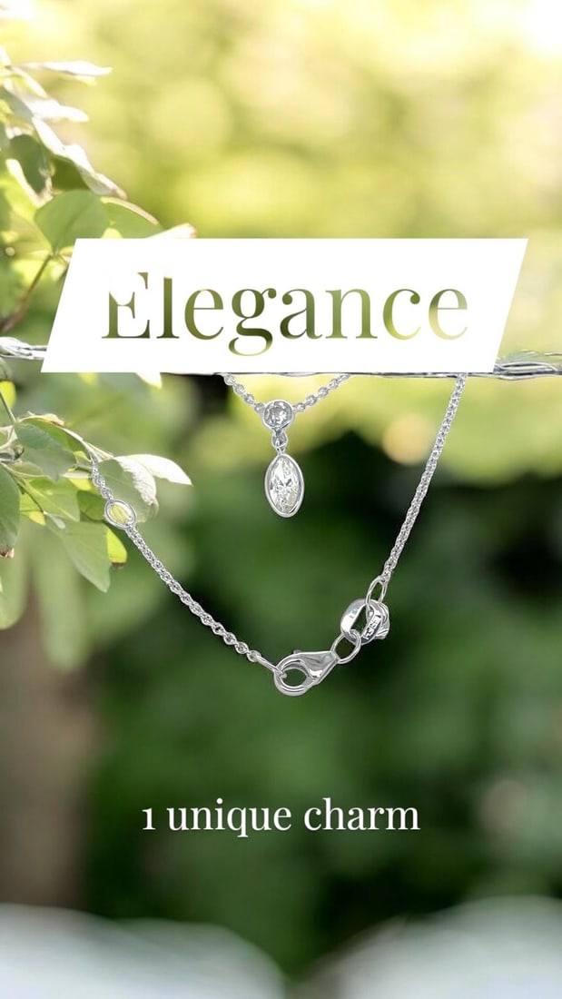 14k white gold marquis and round diamond drop pendant - 3