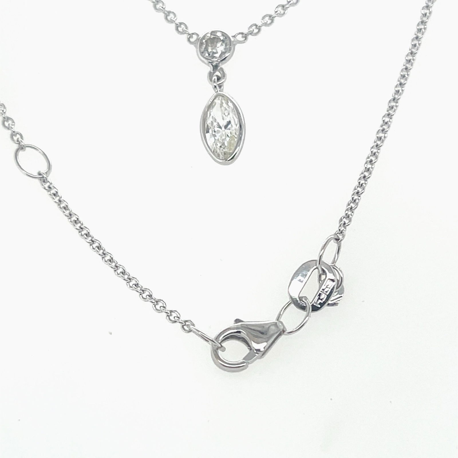 14k white gold marquis and round diamond drop pendant - 8