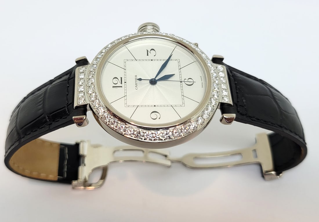 Unisex 18k White Gold CARTIER PASHA With Diamonds Automatic Watch Ref 2727* 42mm - 10