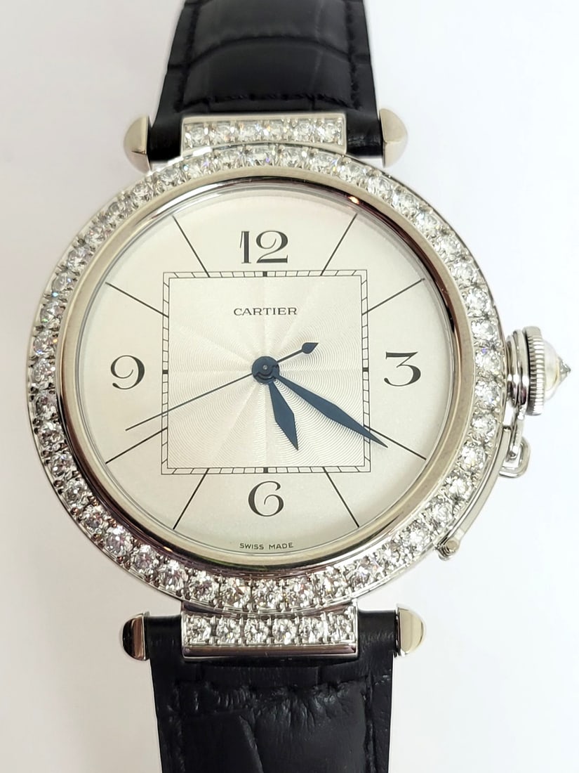 Unisex 18k White Gold CARTIER PASHA With Diamonds Automatic Watch Ref 2727* 42mm - 11