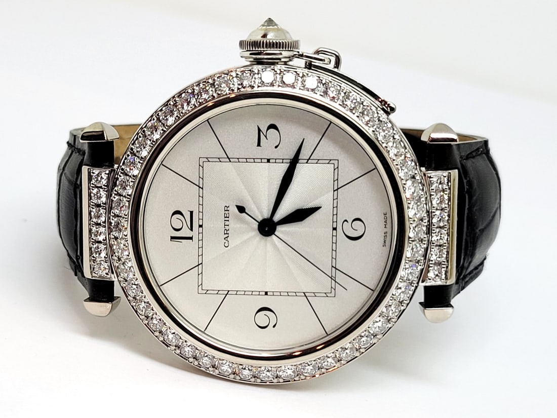 Unisex 18k White Gold CARTIER PASHA With Diamonds Automatic Watch Ref 2727* 42mm - 2