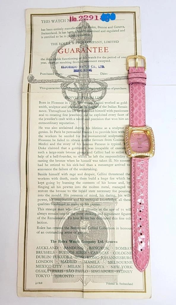 Solid 18k Customized ROLEX Ladies Winding Watch 3803 with Pink & White Diamonds - 12