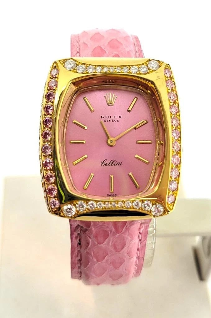 Solid 18k Customized ROLEX Ladies Winding Watch 3803 with Pink & White Diamonds - 2