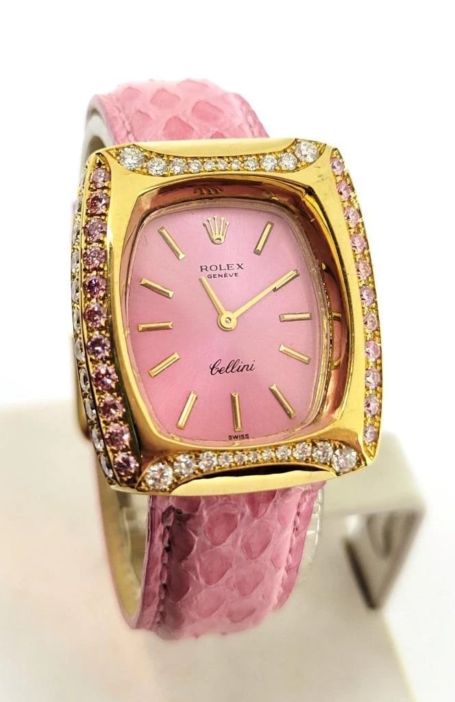 Solid 18k Customized ROLEX Ladies Winding Watch 3803 with Pink & White Diamonds - 3