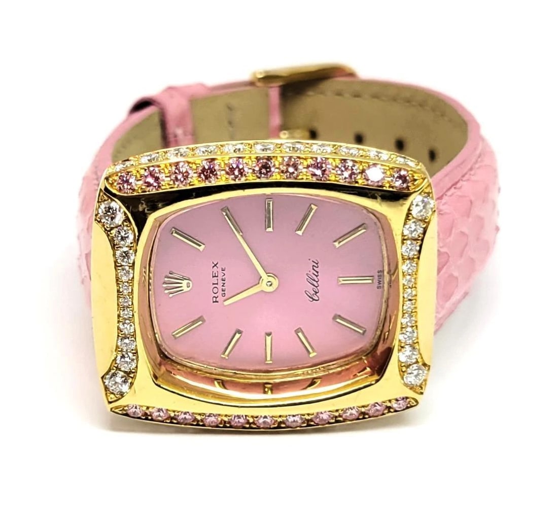 Solid 18k Customized ROLEX Ladies Winding Watch 3803 with Pink & White Diamonds - 4