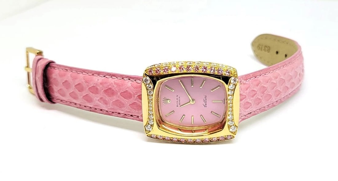 Solid 18k Customized ROLEX Ladies Winding Watch 3803 with Pink & White Diamonds - 6