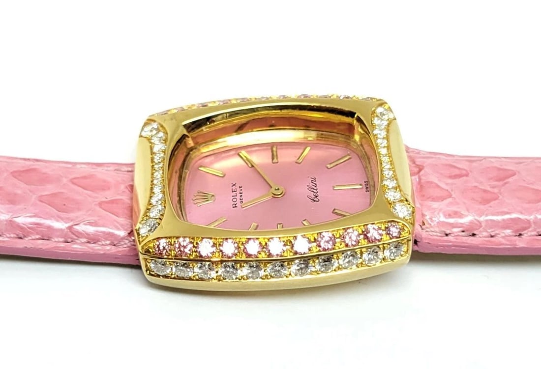 Solid 18k Customized ROLEX Ladies Winding Watch 3803 with Pink & White Diamonds - 7