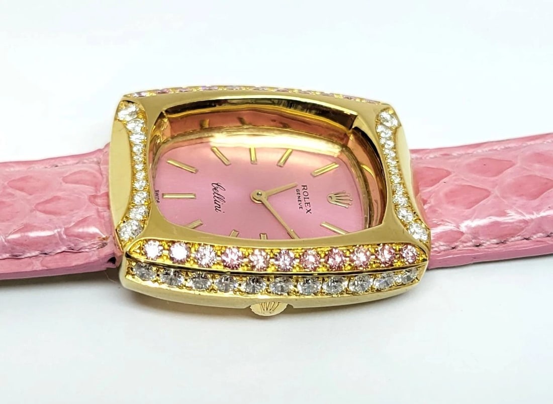 Solid 18k Customized ROLEX Ladies Winding Watch 3803 with Pink & White Diamonds - 8
