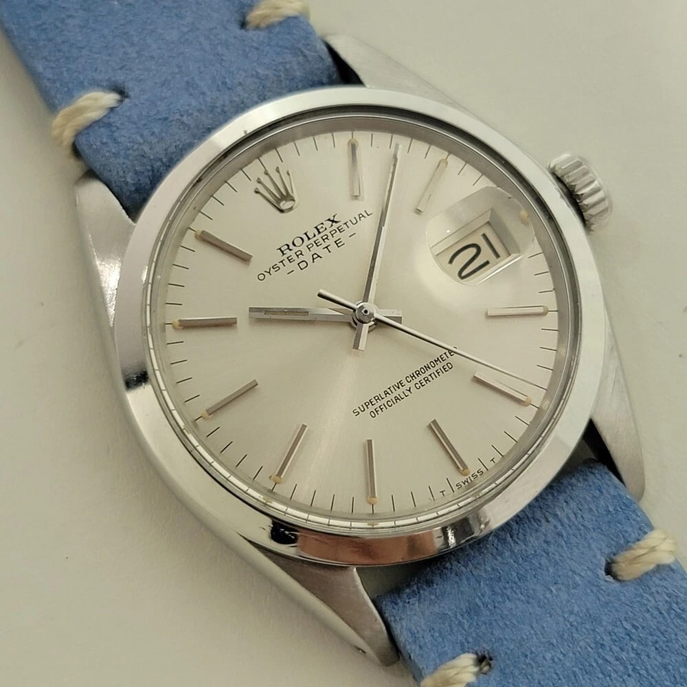 Rolex Oyster Perpetual Date Ref 1500 35mm Mens w Paper 1970s Automatic RA534B: Title:Rolex Oyster Perpetual Date Ref 1500 35mm Mens w Paper 1970s Automatic RA534B Description:Timeless classic, Men's Rolex Oyster Perpetual 1500 Date automatic, c.1971, with original Rolex paper, i