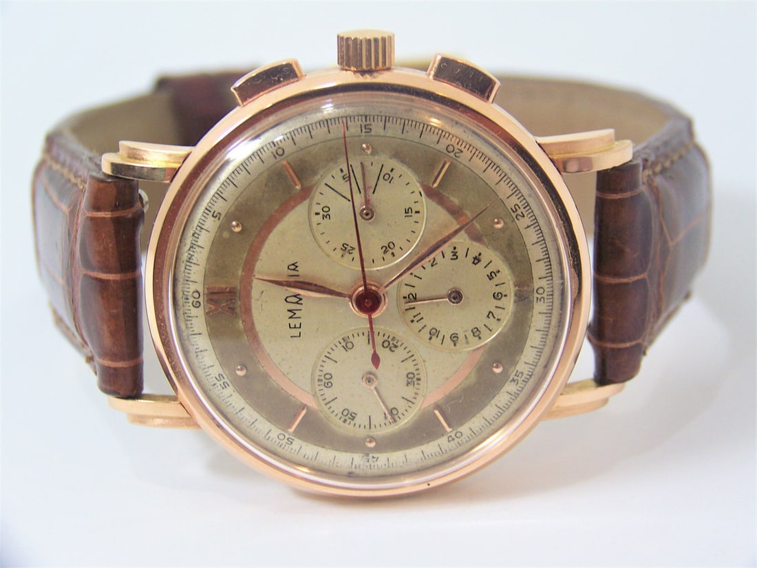 Vintage Mens 18k Rose LEMANIA Chronograph Watch Cal 2855* c.1950s* EXLNT* RARE - 2