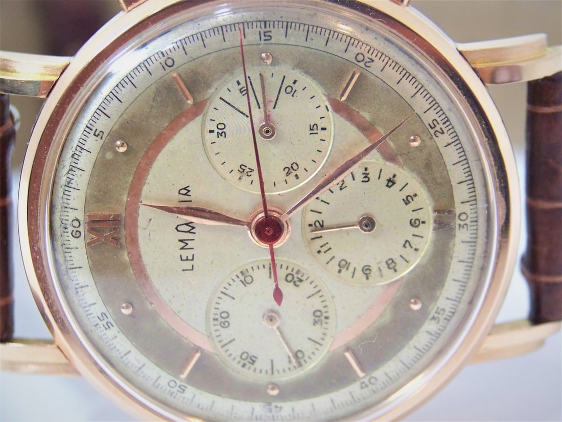 Vintage Mens 18k Rose LEMANIA Chronograph Watch Cal 2855* c.1950s* EXLNT* RARE - 4