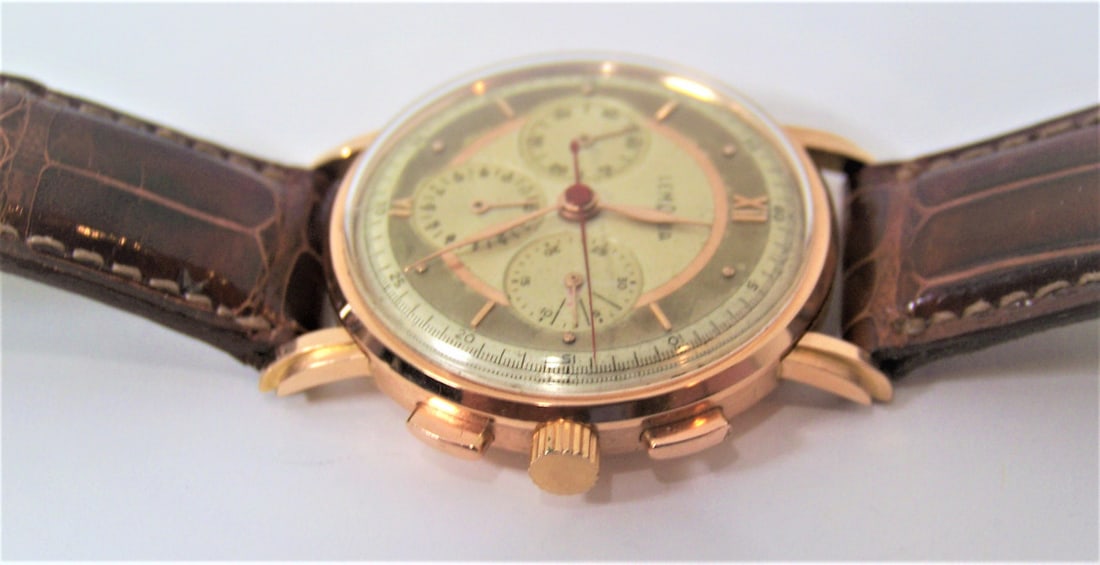 Vintage Mens 18k Rose LEMANIA Chronograph Watch Cal 2855* c.1950s* EXLNT* RARE - 8