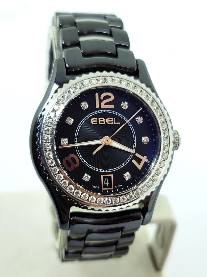 Ebel Onde Ladies Watch Black Ceramic with Diamonds A330359* EXLNT: Ebel Onde Ladies Watch Black Ceramic with Diamonds A330359* EXLNT​ This ladies Ebel watch is Swiss made. Great present for yourself or someone you love! * Black ceramic case & bracelet in shiny