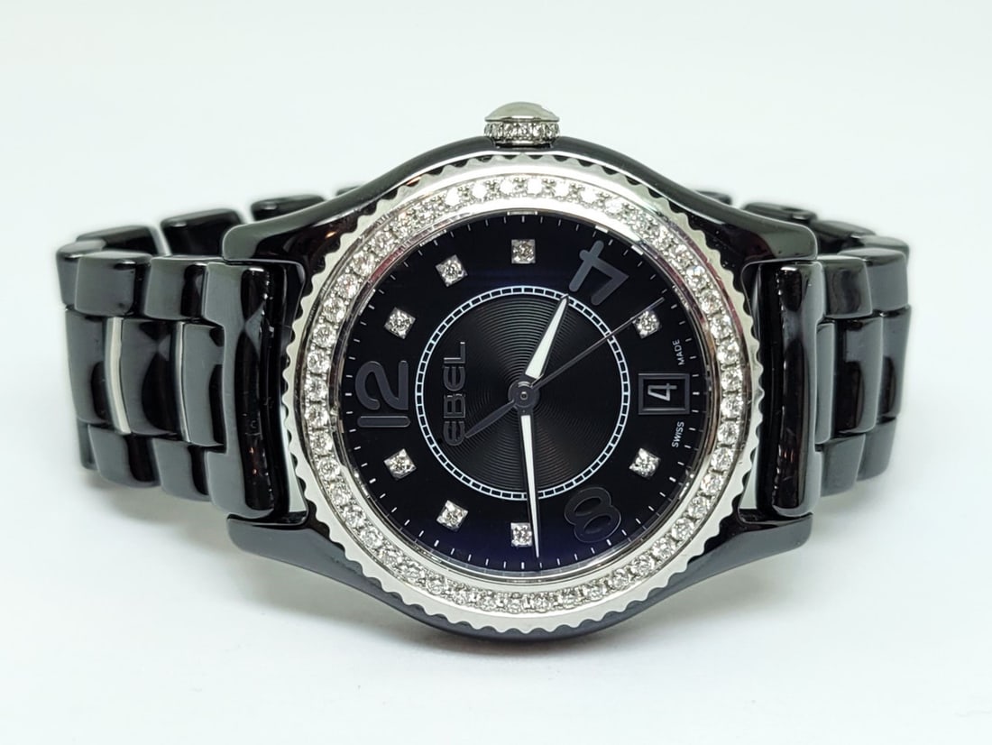 Ebel Onde Ladies Watch Black Ceramic with Diamonds A330359* EXLNT - 2
