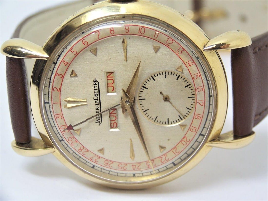 Vintage 18k Gold JAEGER-LeCOULTRE Triple Calendar Winding Mens Watch 1940s EXLNT - 2